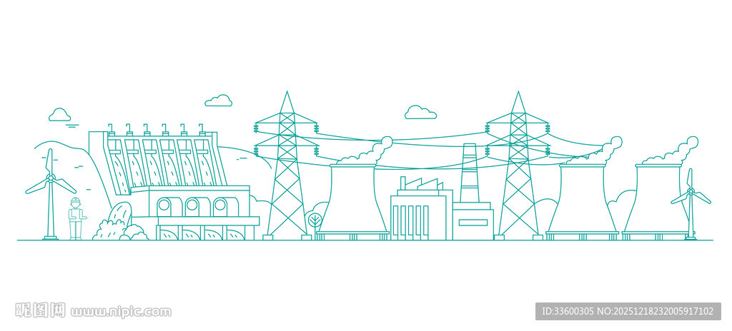 电力风力线稿矢量插画线描