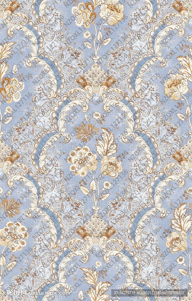 蓝金花纹图案纹理背景