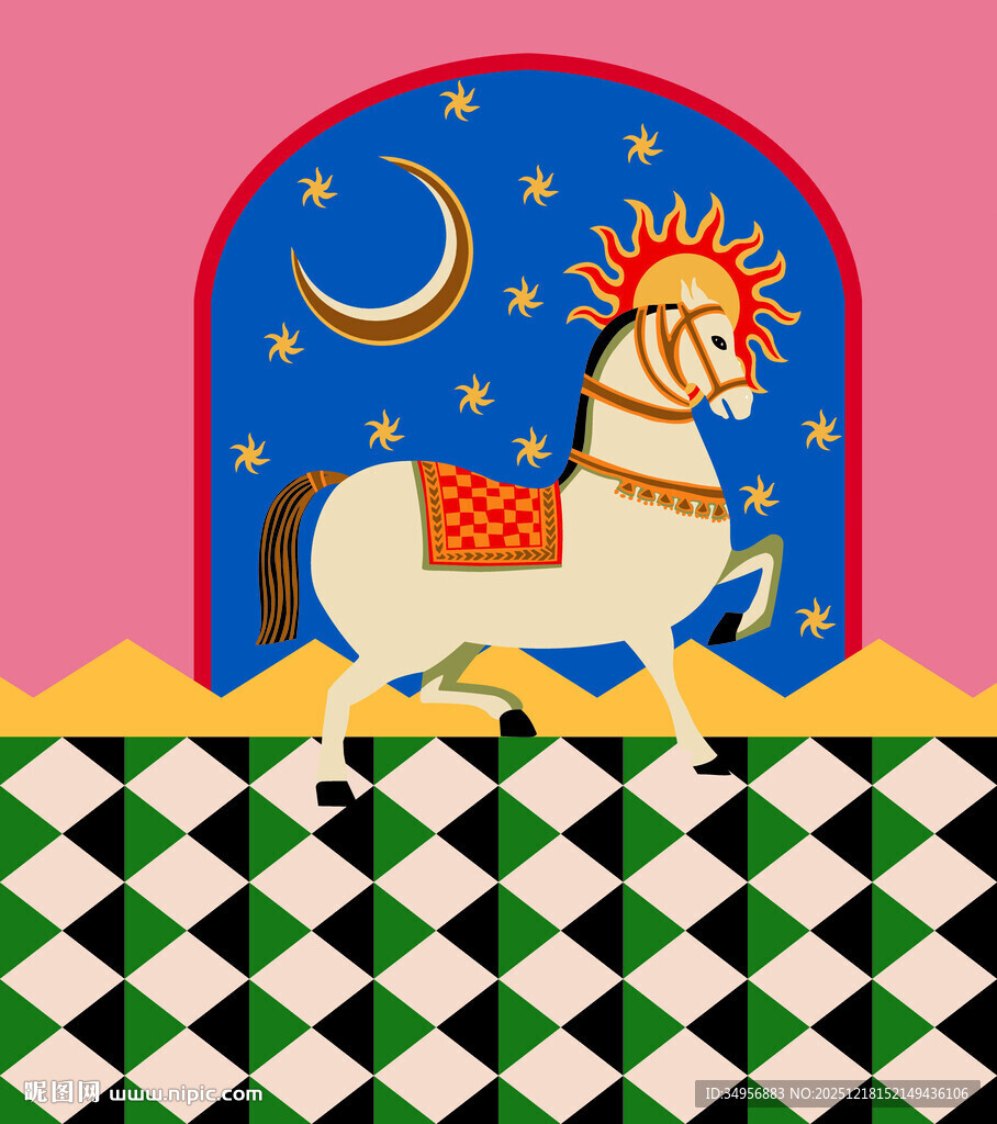 梦幻星空下的奔跑骏马