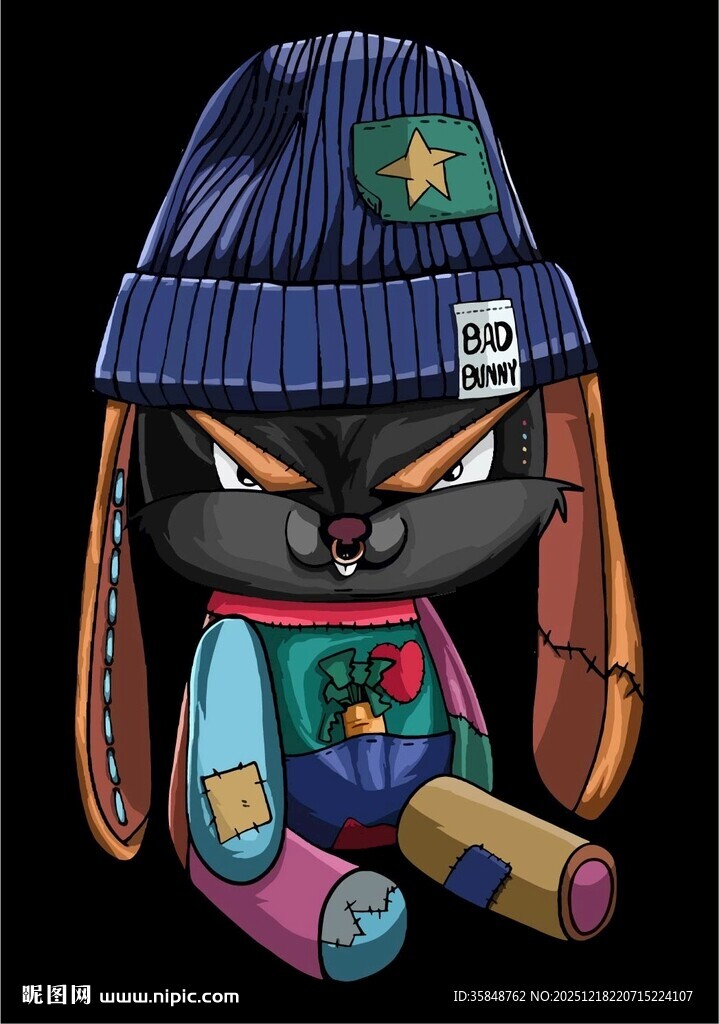 卡通兔子玩偶头戴蓝帽