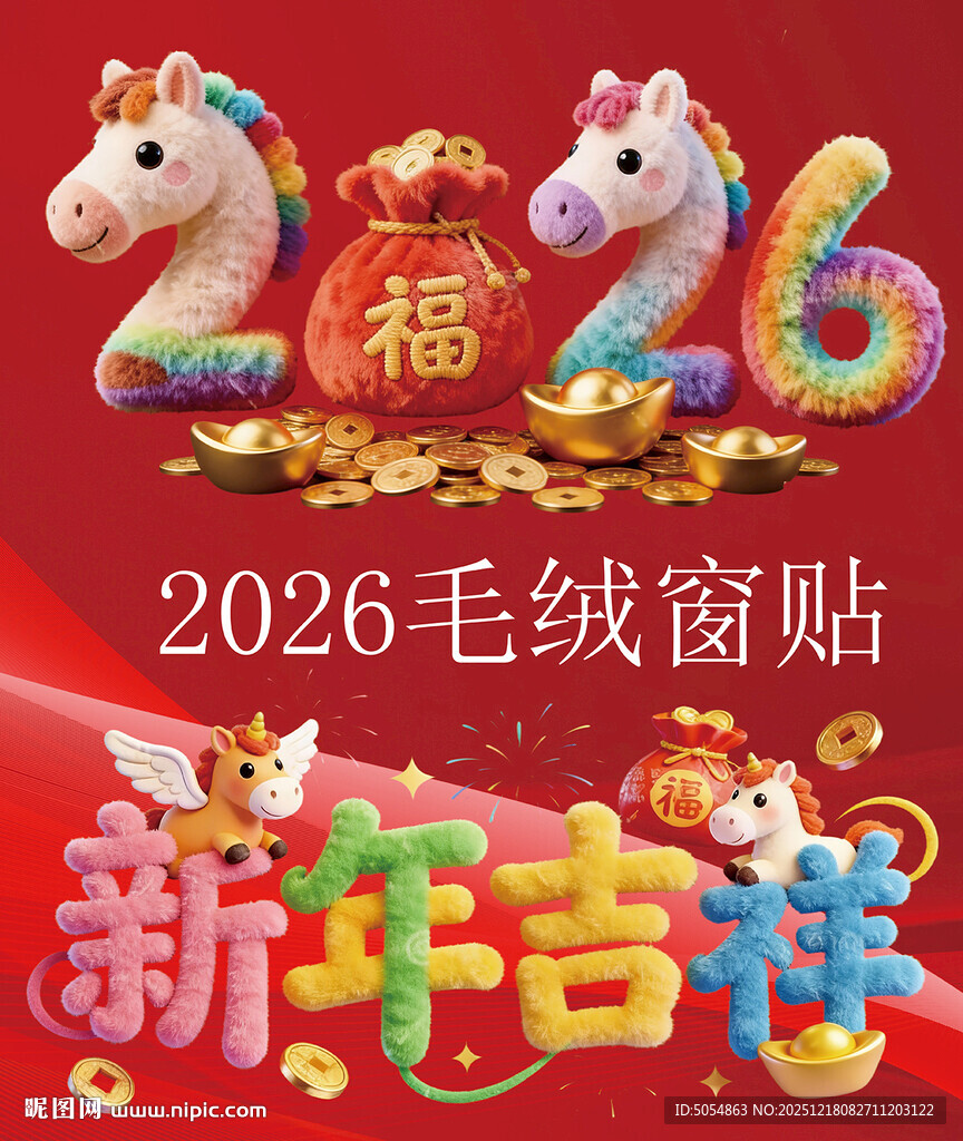 2026新年毛绒绒福字窗贴