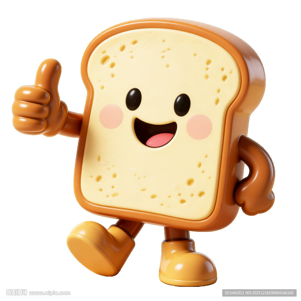 可爱面包卡通形象竖大拇指