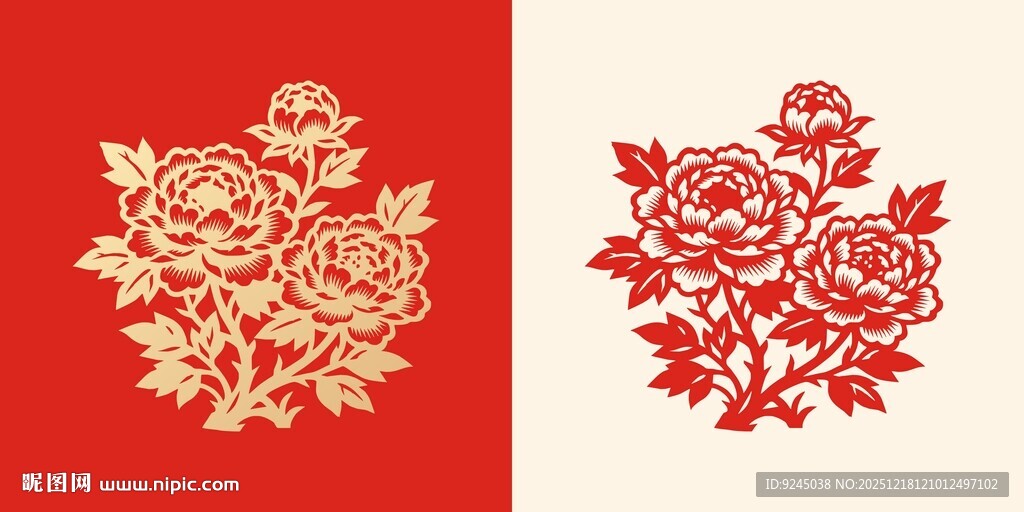 中式牡丹花卉图案设计元素