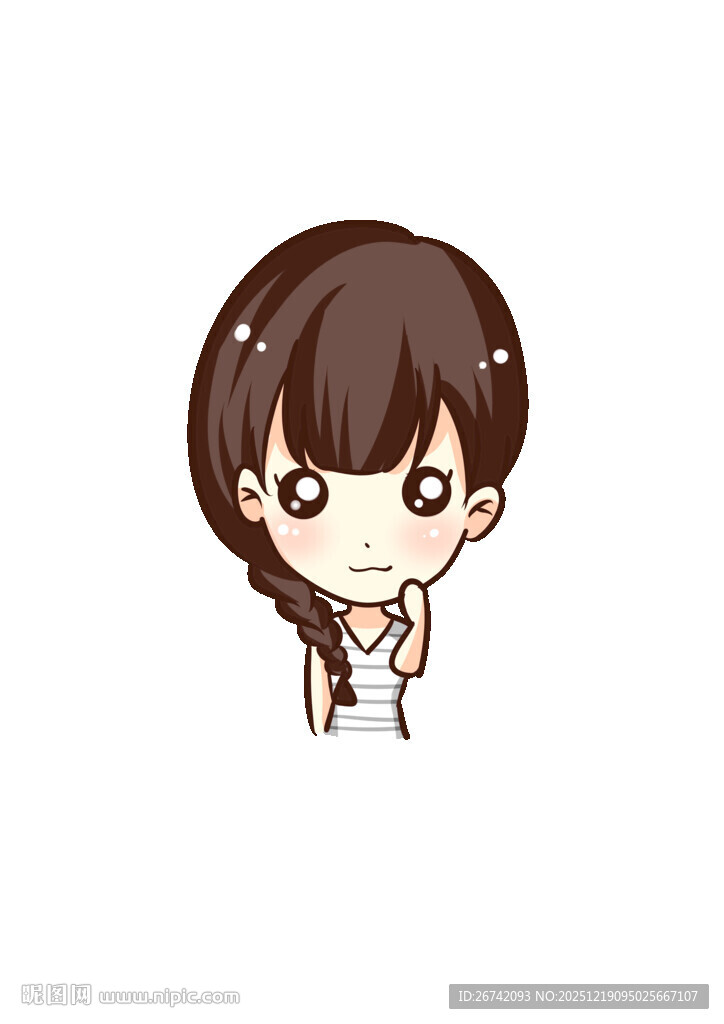 扎辫女孩可爱卡通形象Q版