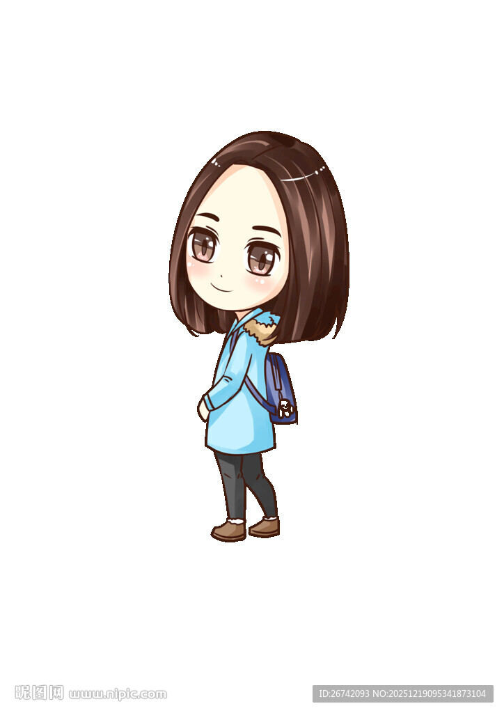背着书包的可爱女生Q版