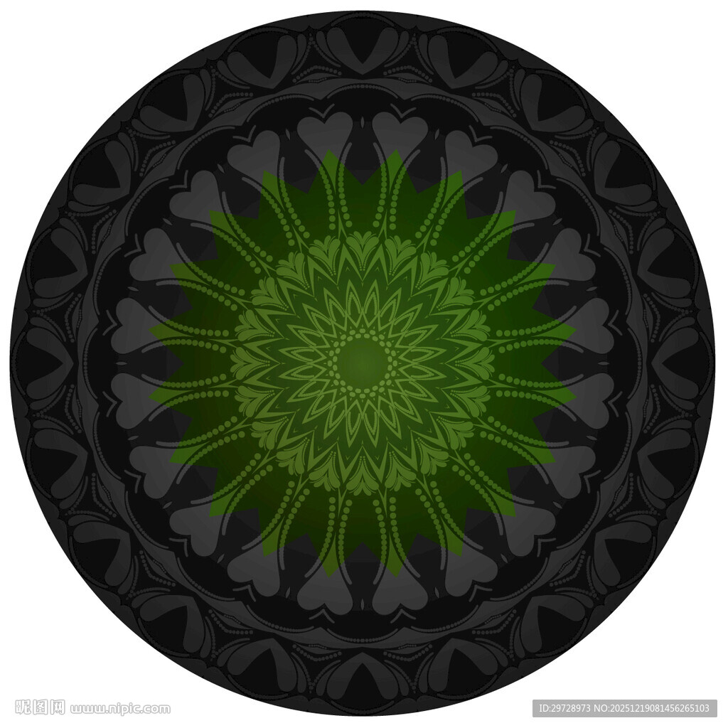 圆形灰绿色花纹图案