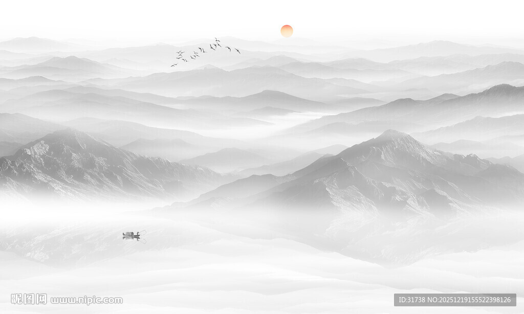 意境水墨山水画背景墙