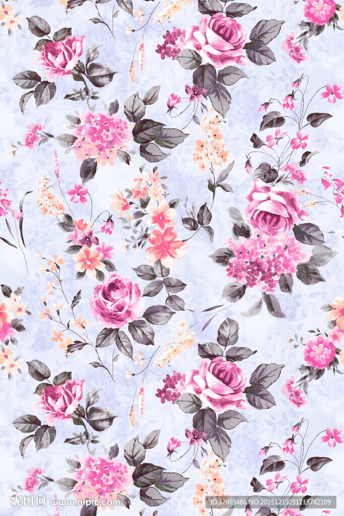 手绘水墨花紫色系