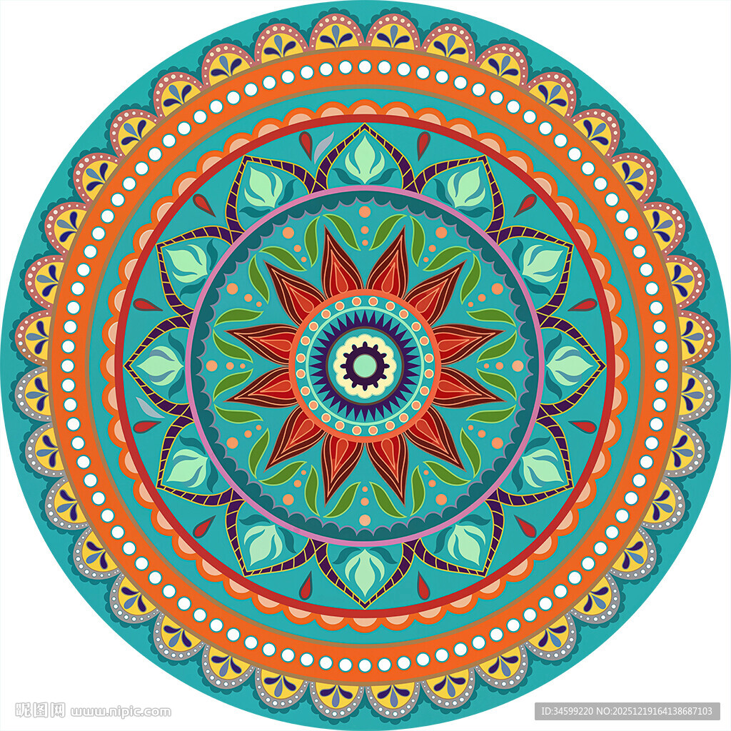 彩色圆形曼陀罗藻井图案