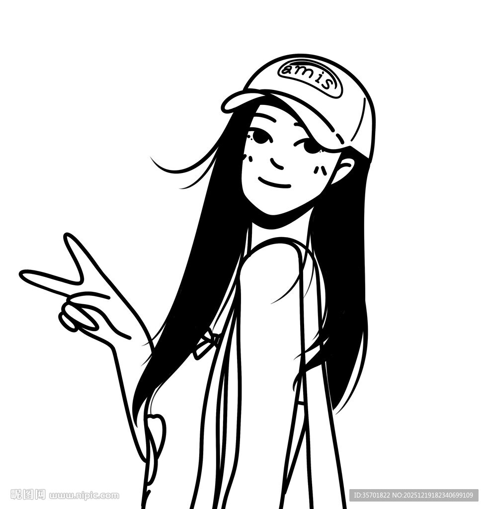 戴帽少女比耶俏皮插画