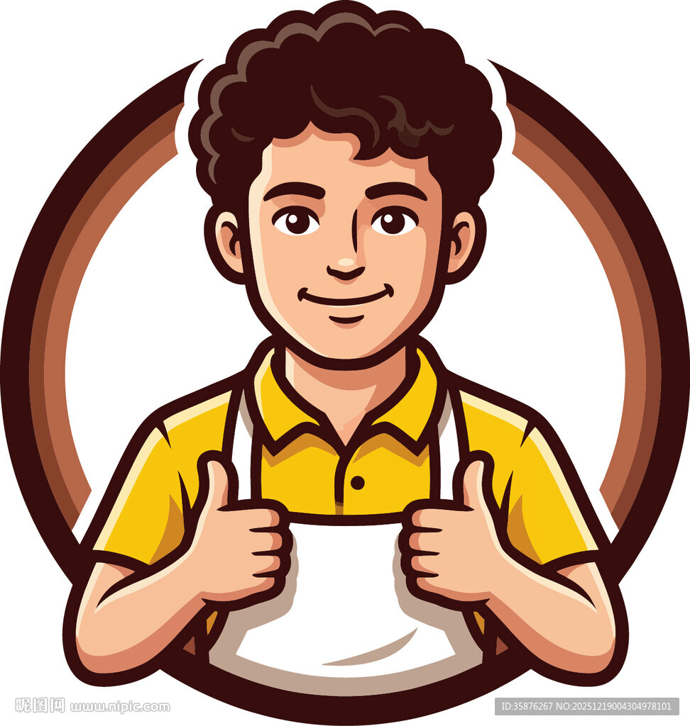 穿围裙的微笑男孩