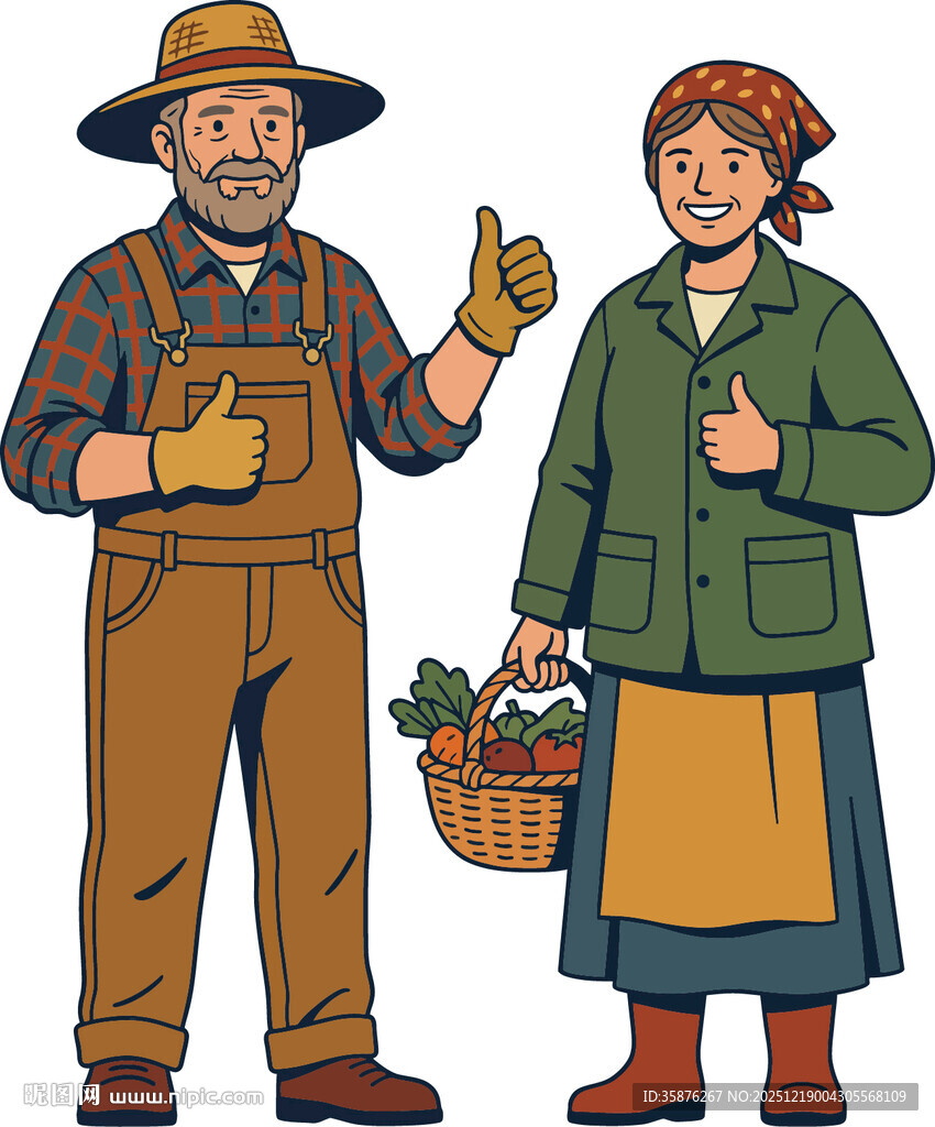 农场夫妇丰收的喜悦