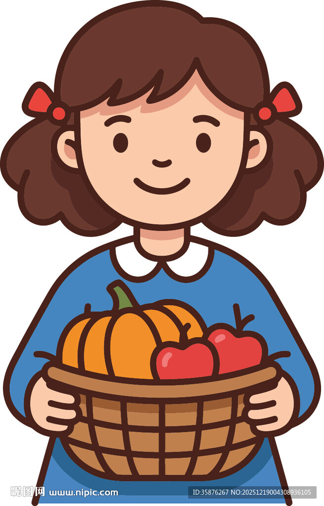 女孩捧篮装蔬果