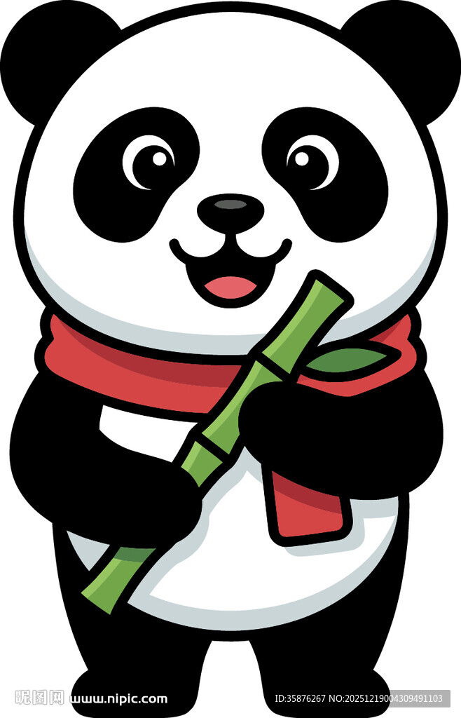 可爱熊猫手持翠竹