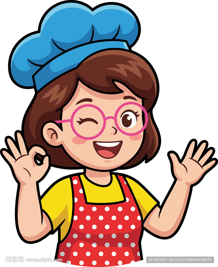 可爱女厨师开心打招呼