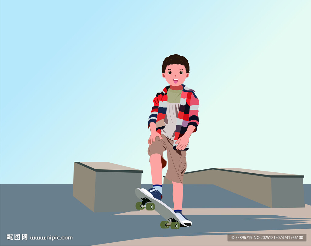 男孩帅气玩滑板瞬间