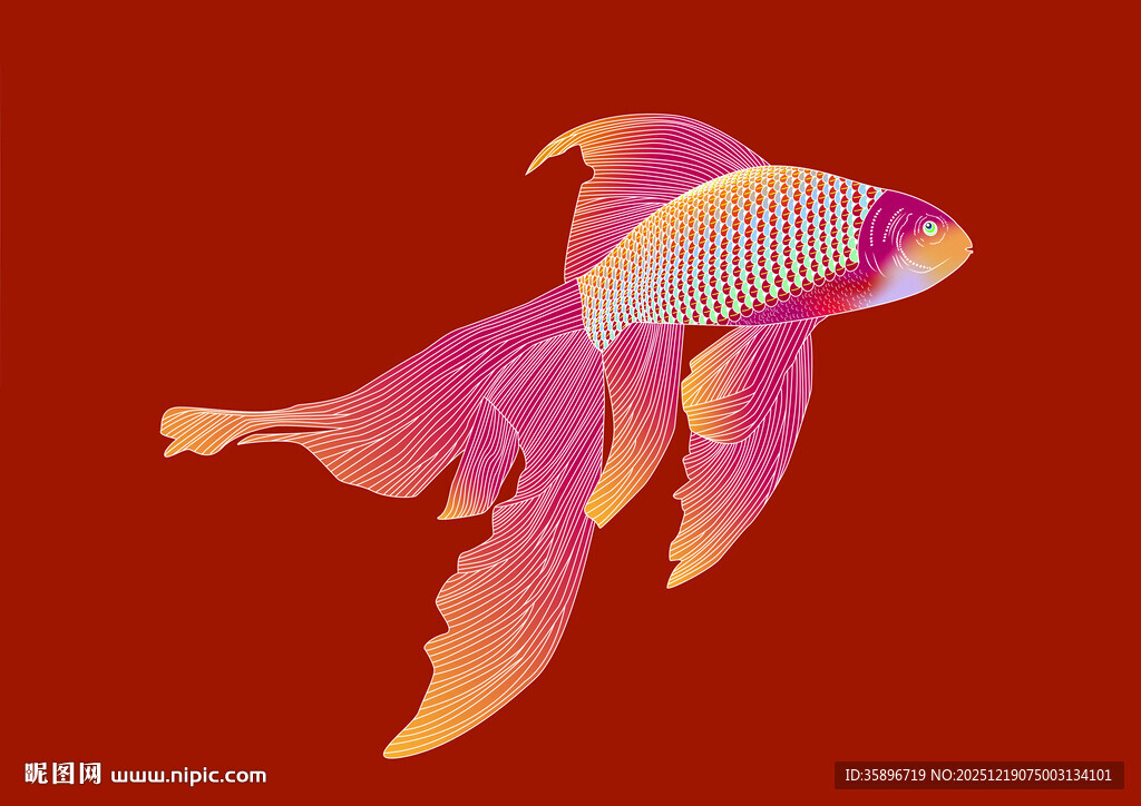 梦幻渐变色彩的金鱼