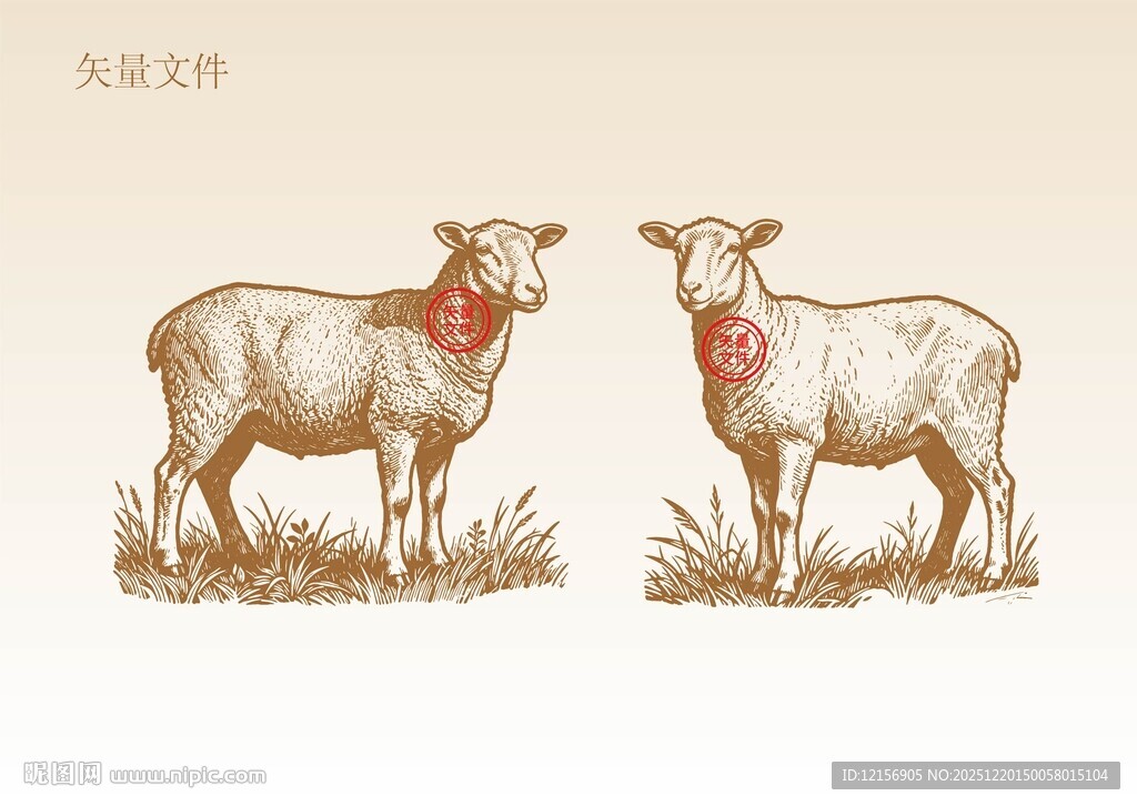 手绘羊素描插画版画