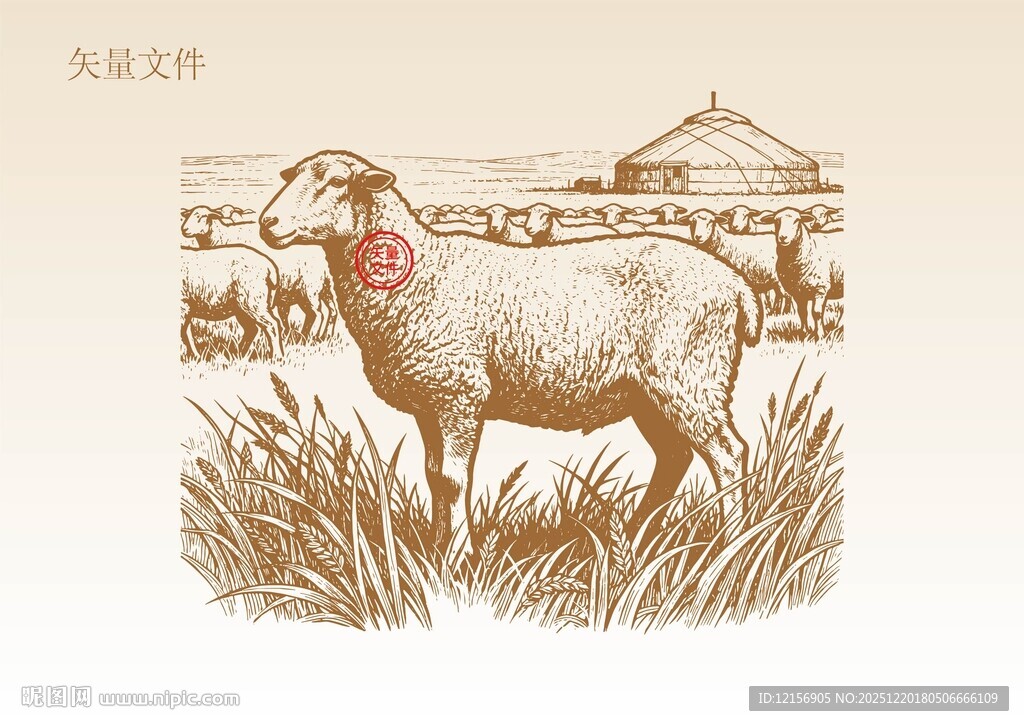 羊素描插画版画