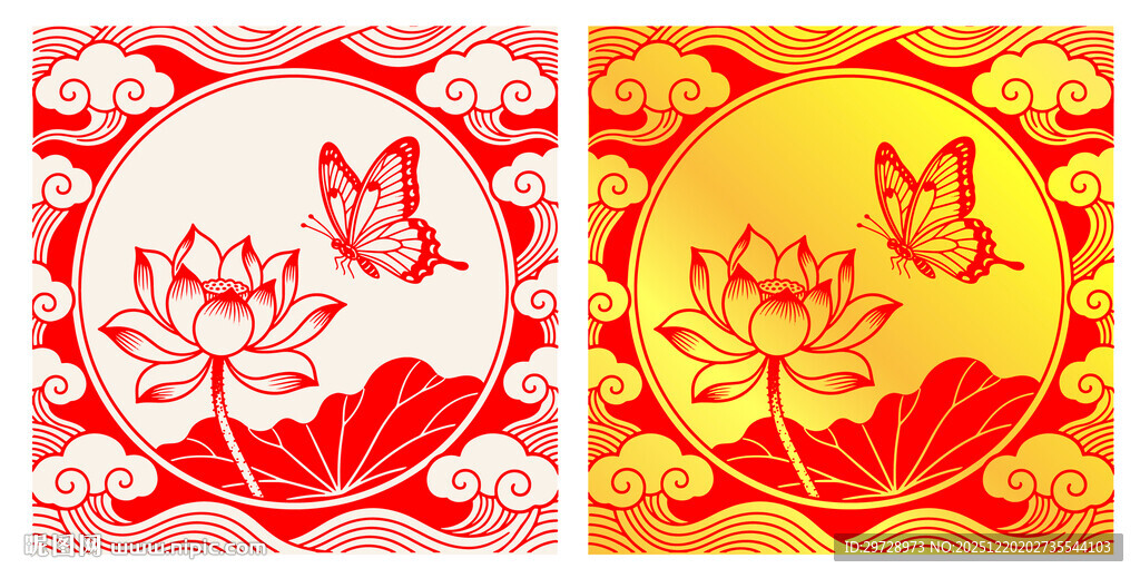 蝴蝶莲花图案装饰画