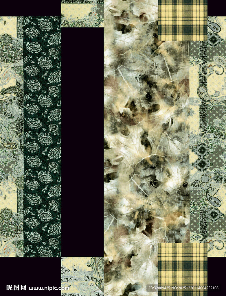 复古风拼贴花纹布料图案