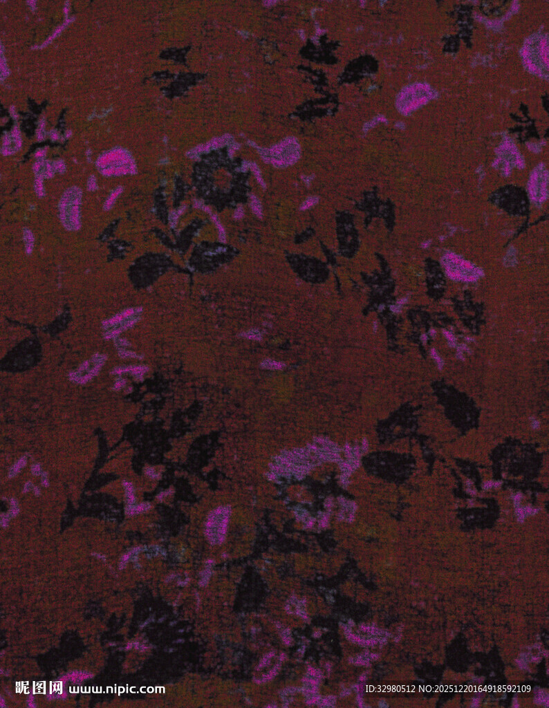 深棕底紫色花卉图案布料