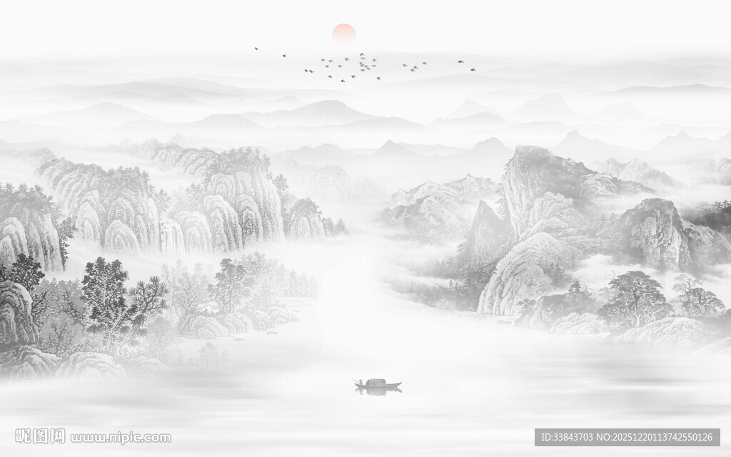 国画水墨山水画