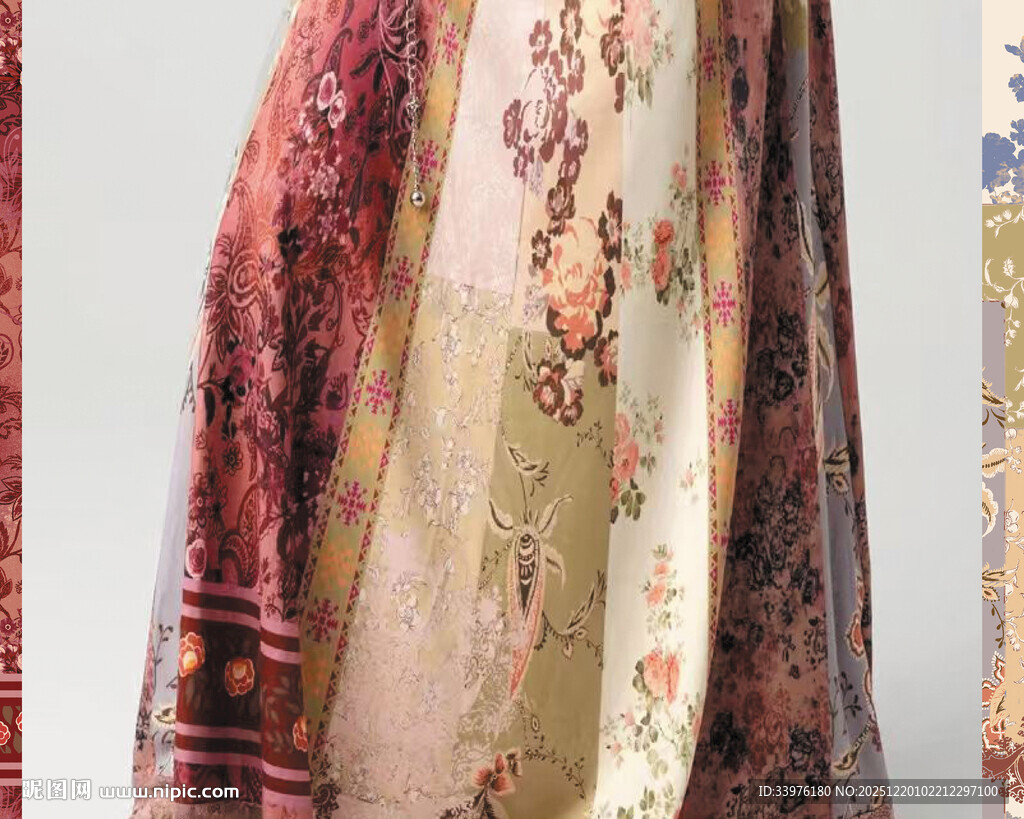 复古花卉拼接图案布料