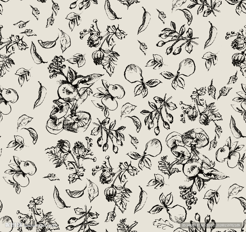 黑白花卉图案纹理背景