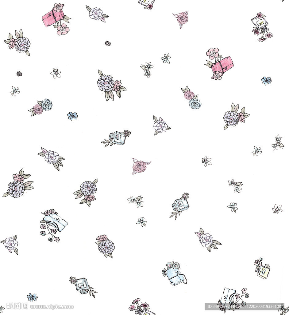 花卉昆虫图案的白色背景图