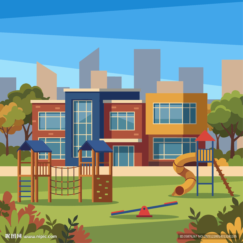 学校旁色彩缤纷的儿童游乐场
