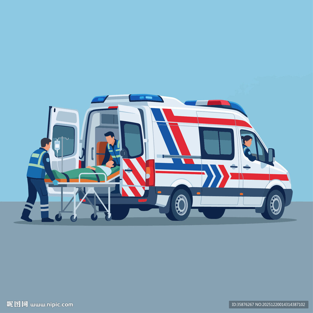 医护人员转运病人至救护车