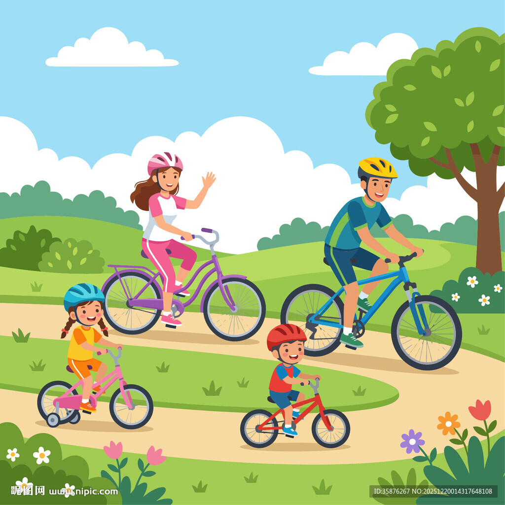 家庭户外骑行欢乐时光