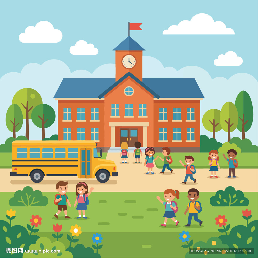 校园上学日的欢乐场景