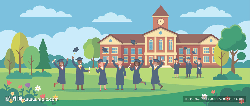 校园场景中的学生与建筑