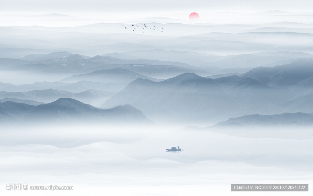 中式意境水墨山水背景墙壁画