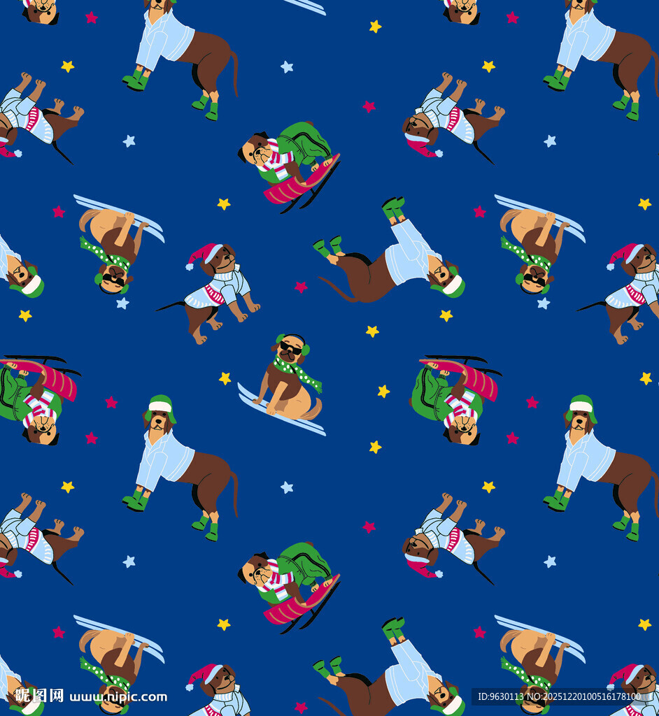 圣诞主题动物图案无缝背景