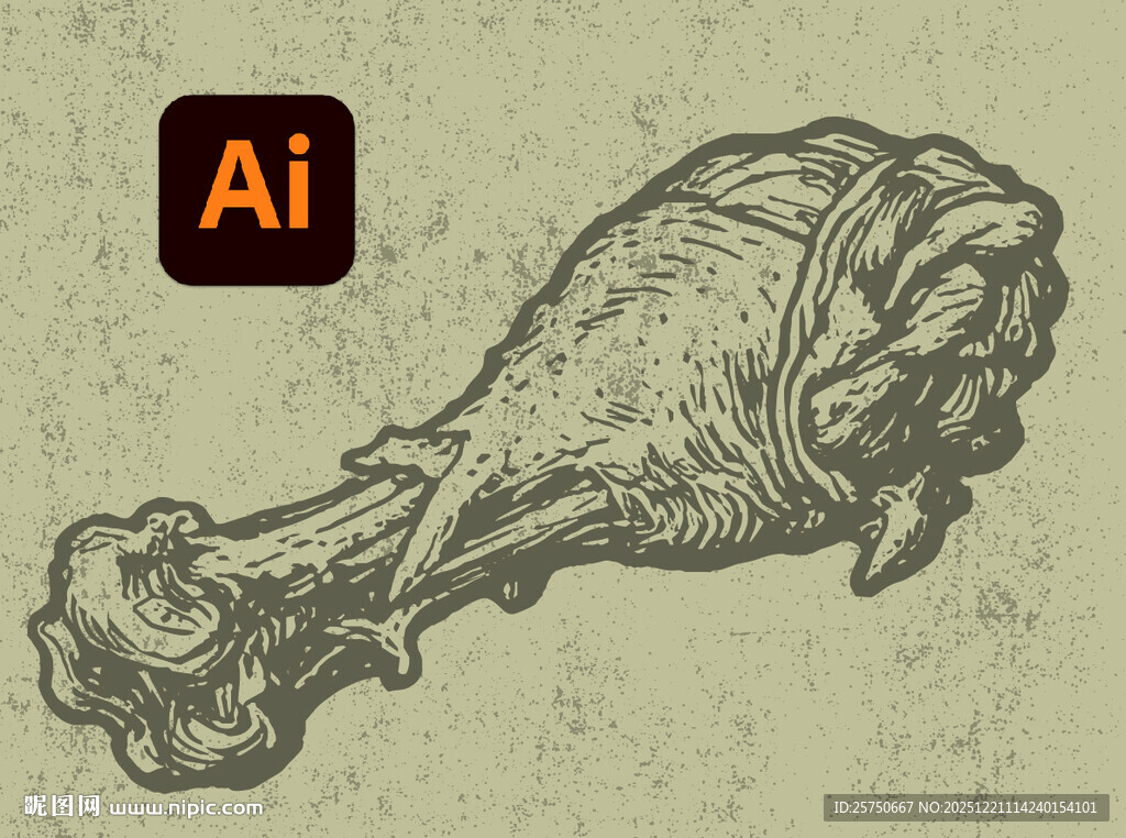 手绘风格炸鸡腿插画