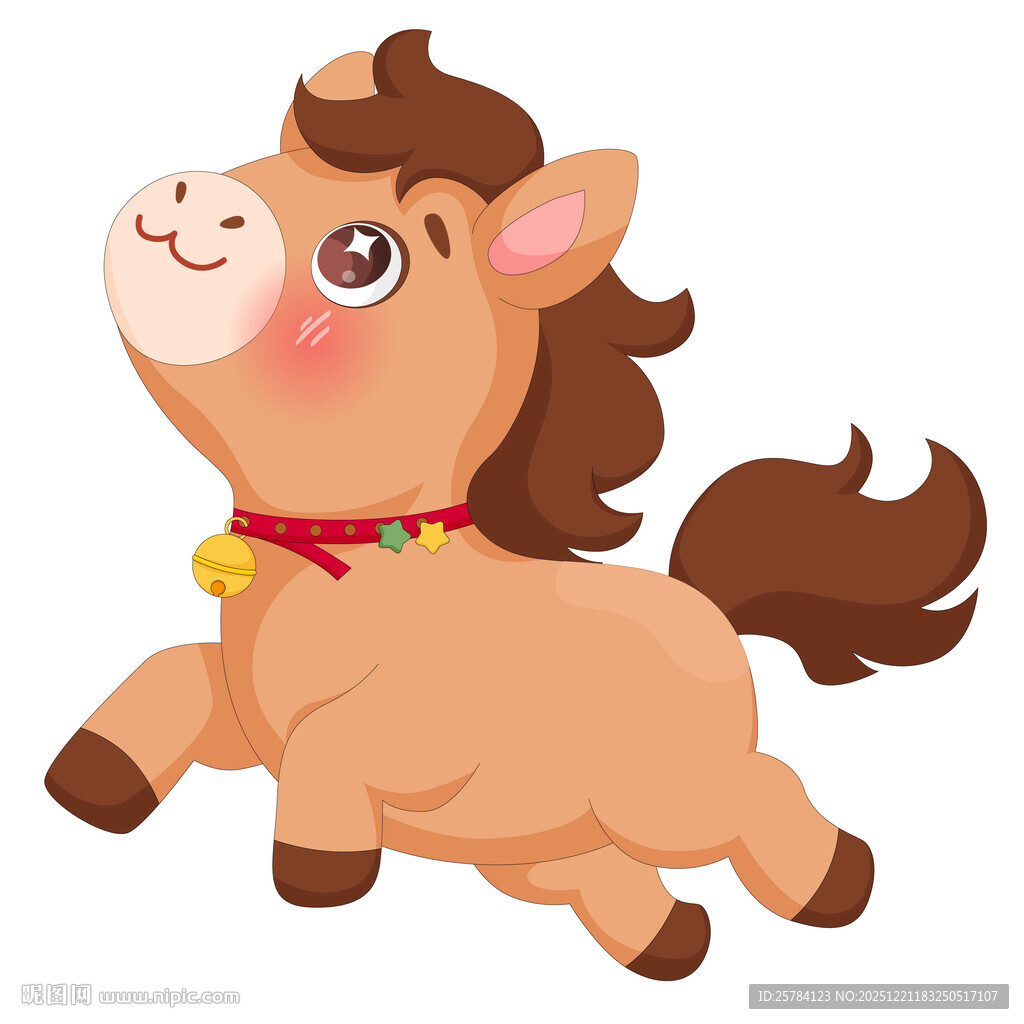 春节过年小马驹带铃铛开心奔跑