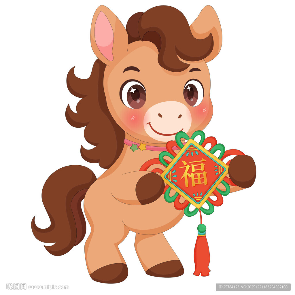 春节过年小马驹红色中国结插画