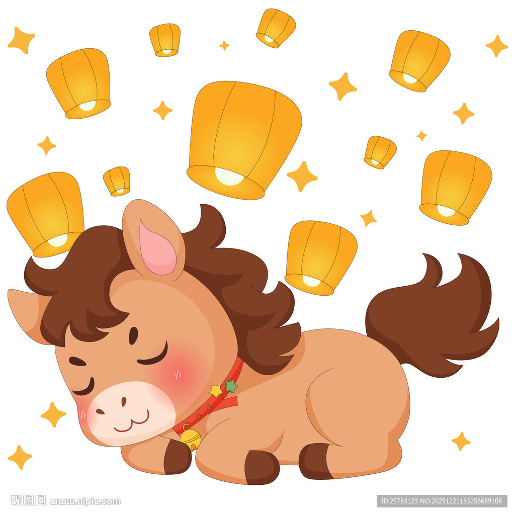 春节过年小马驹睡觉做梦孔明灯