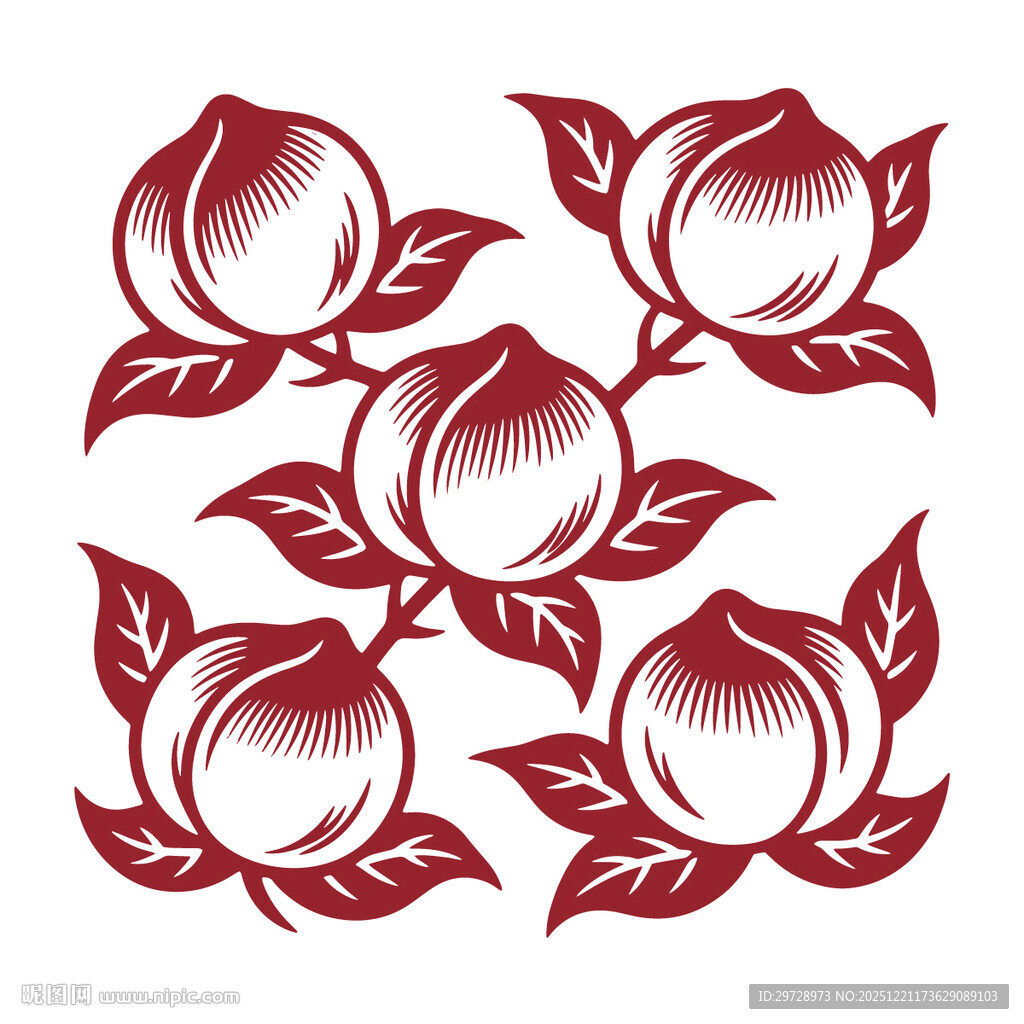 中式剪纸风桃子图案