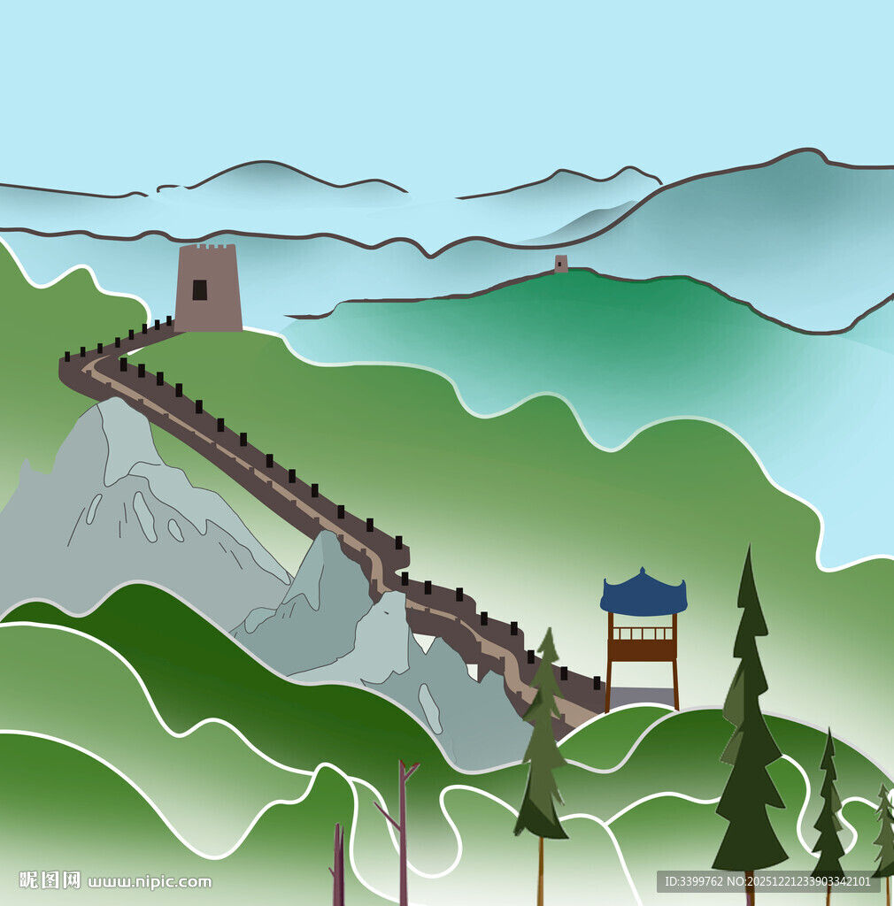 雄伟长城蜿蜒于青山间