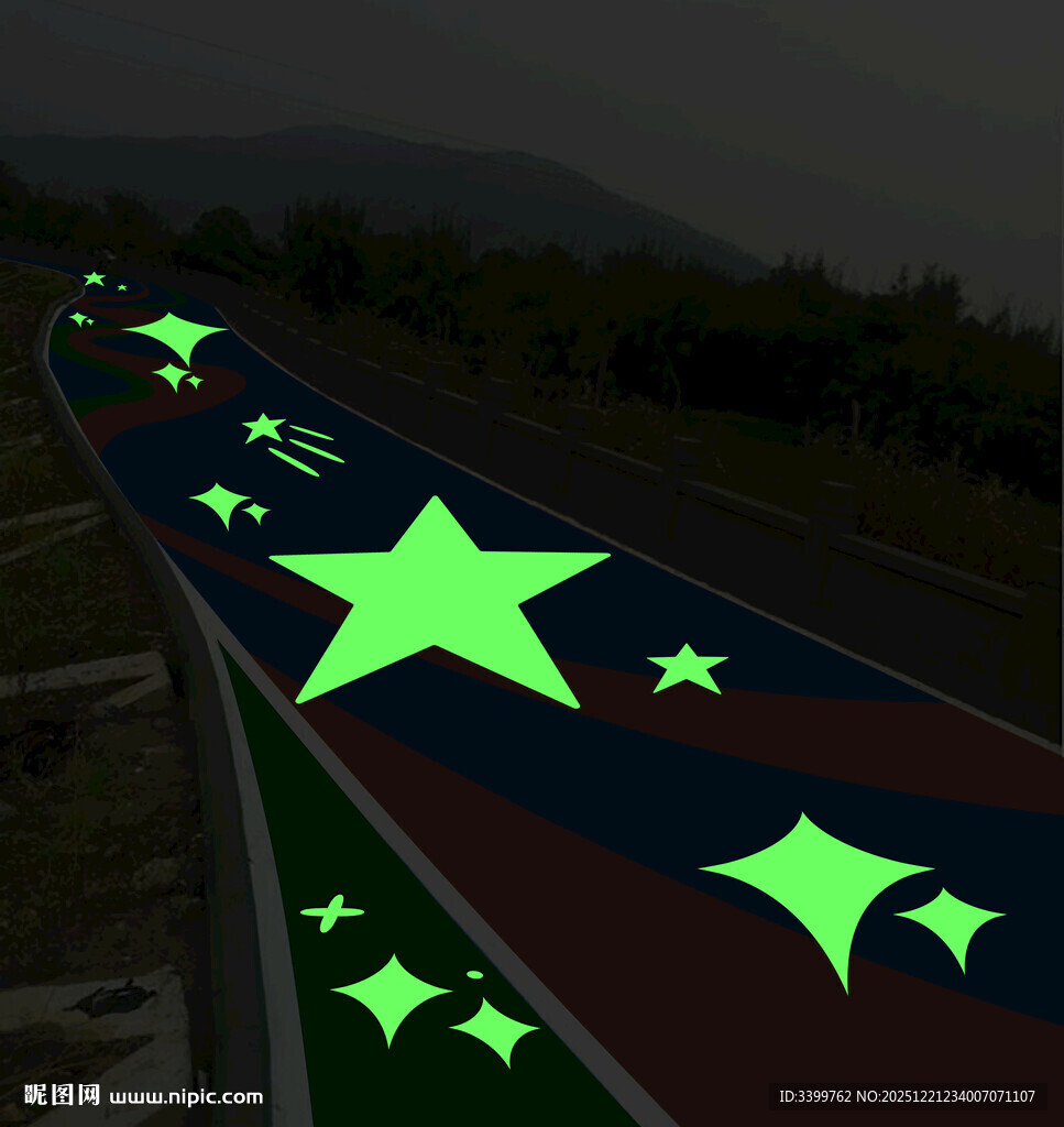夜光星星装饰的梦幻道路