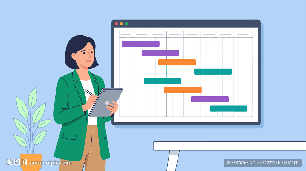 商务经理使用甘特图进行项目进度