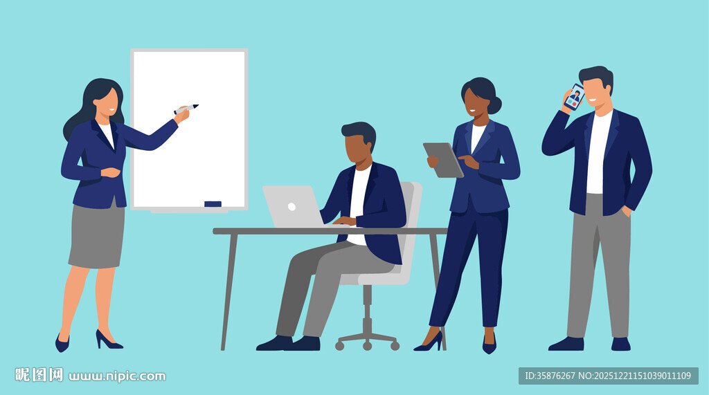 现代商务团队的多元化办公与演示