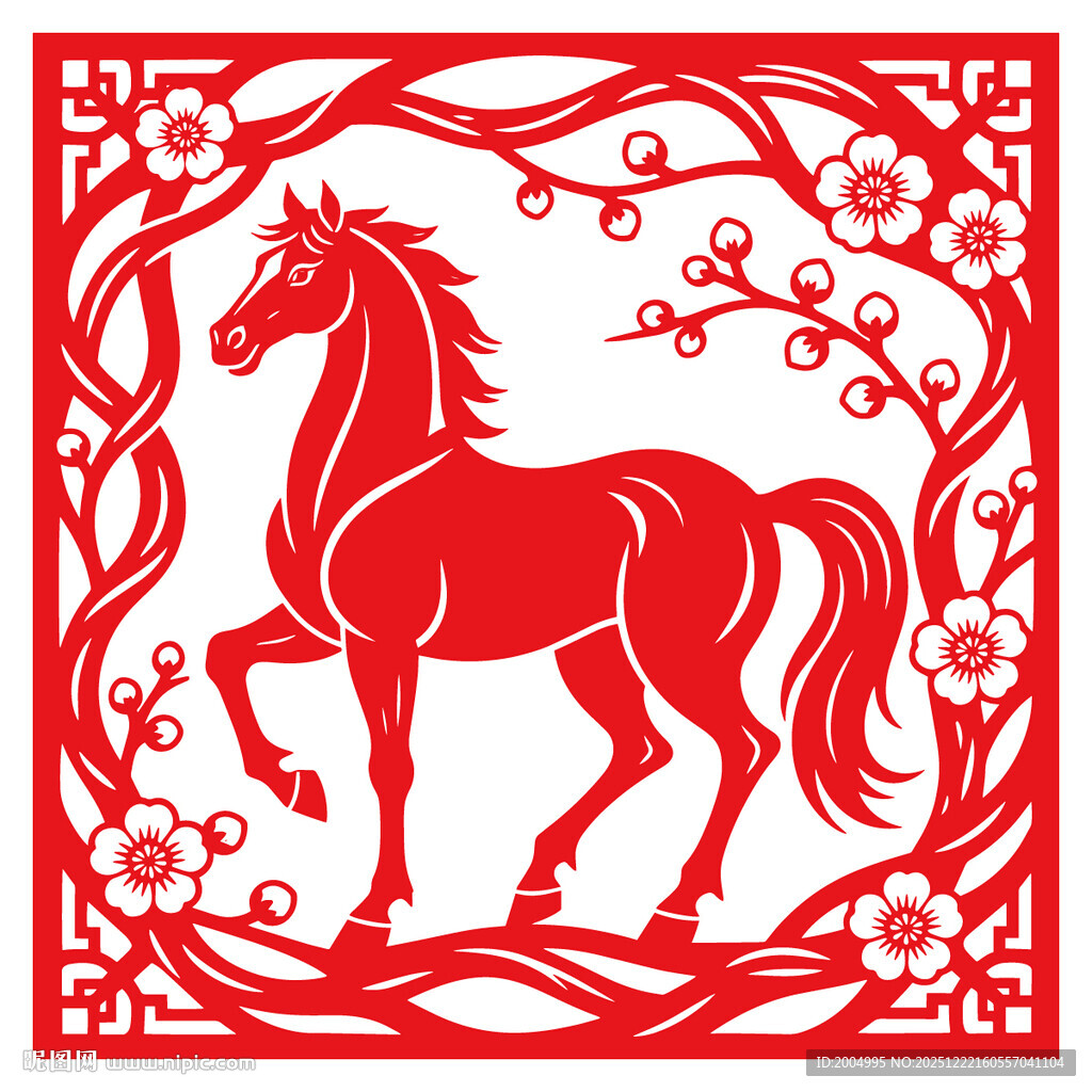 马上窗花矢量图案