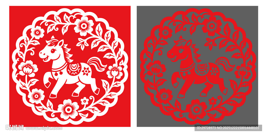 圆形卡通马剪纸窗花