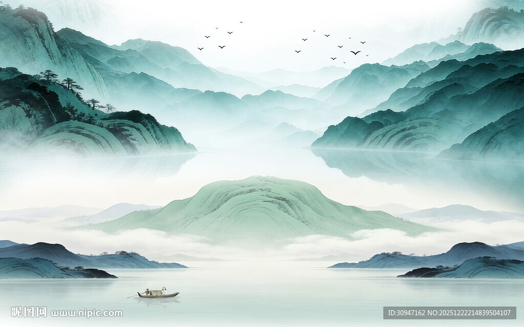 清晰 简约中式山水 TIF分层