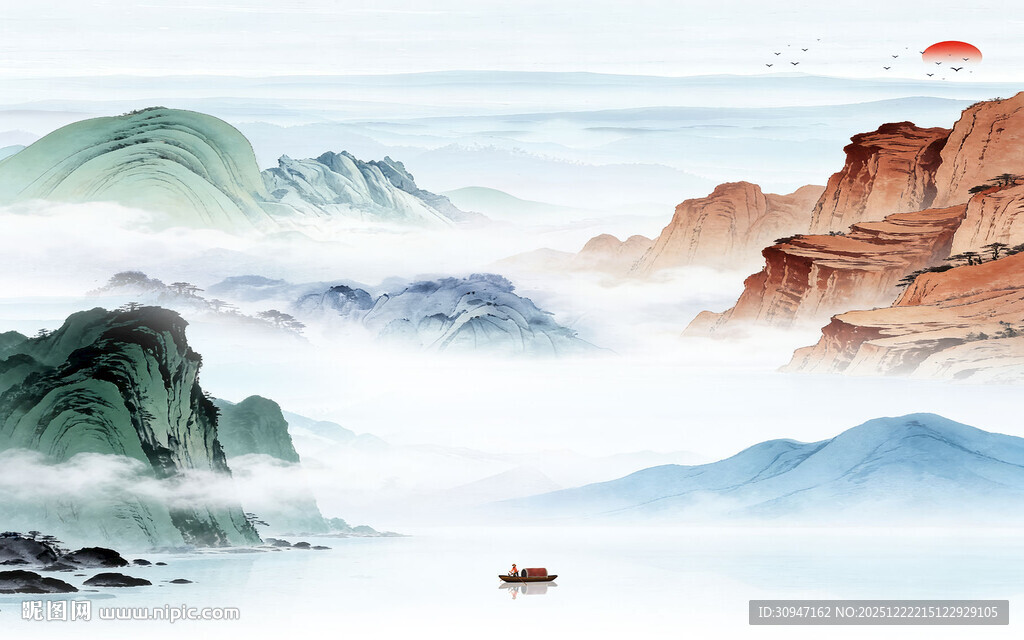 高档 简约中式山水 TIF分层